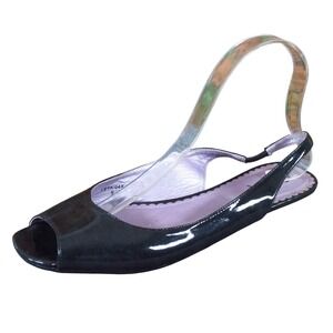 Jomax LETA-04X Women Peep Toe Slingback Flat Size 9 Dressy Black Patent